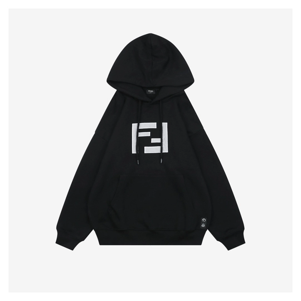 Fendi Mesh Embroidered Logo Hoodie Black