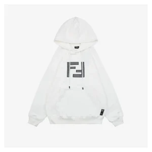 Fendi Mesh Embroidered Logo Hoodie White Front side