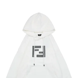 Fendi Mesh Embroidered Logo Hoodie White