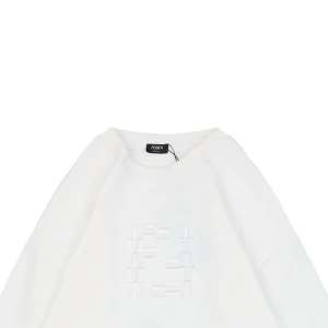 Fendi Tonal Double-F Embossed Crewneck Sweatshirt White