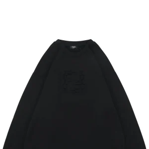 Fendi Tonal Double-F Embossed Crewneck Sweatshirt Black