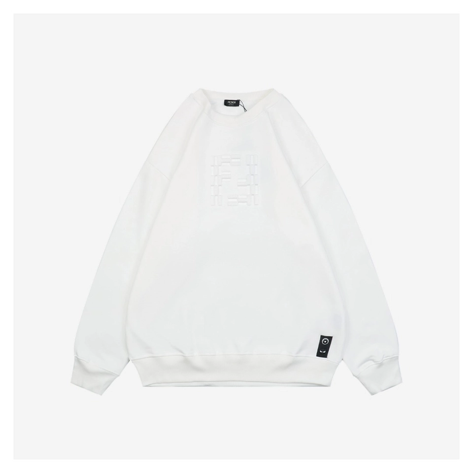 Fendi Tonal Double-F Embossed Crewneck Sweatshirt White