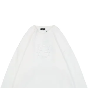 Fendi Tonal Double-F Embossed Crewneck Sweatshirt White