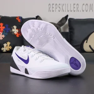 Nike Kobe 9 EM Protro TB ‘Lakers Home’ — Outsole and side design featuring textured sole and purple emblem.