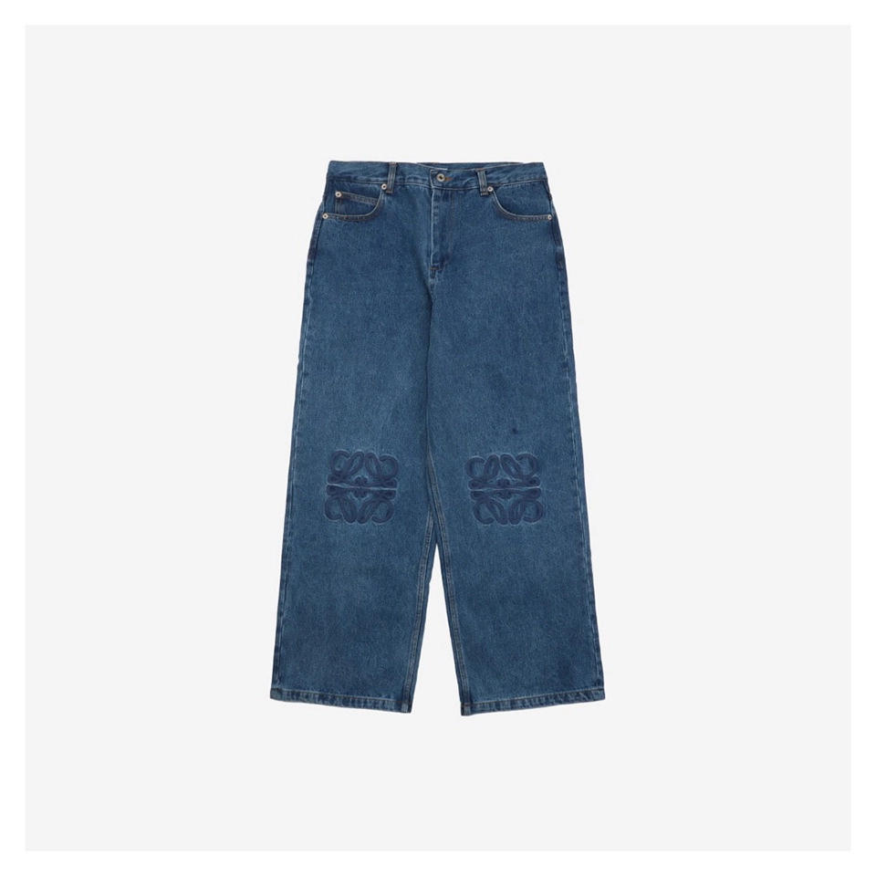 L Anagram Knee Embroidered Denim Pants