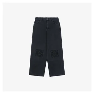 L Black Logo Patch Denim Pants