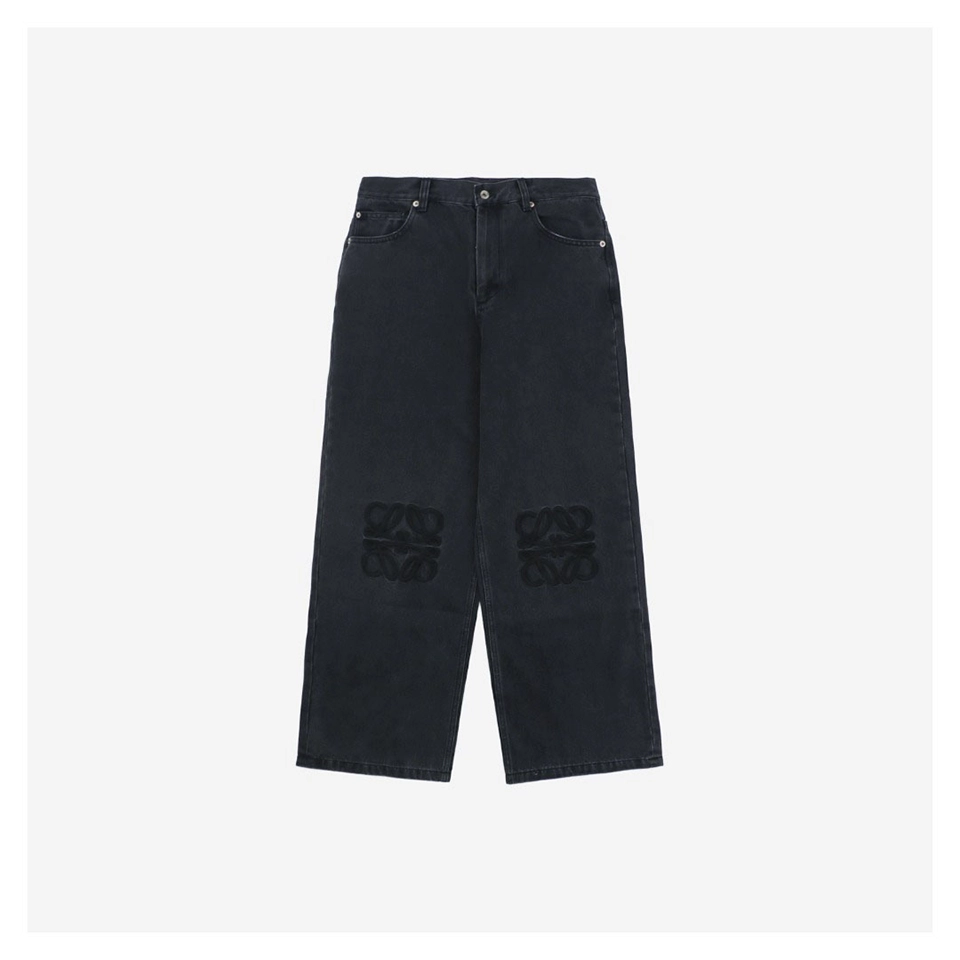 L Black Logo Patch Denim Pants