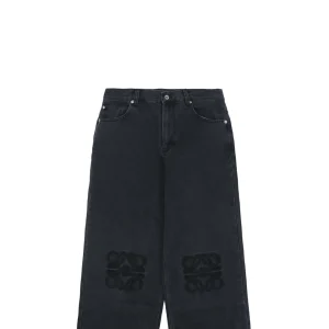 L Black Logo Patch Denim Pants