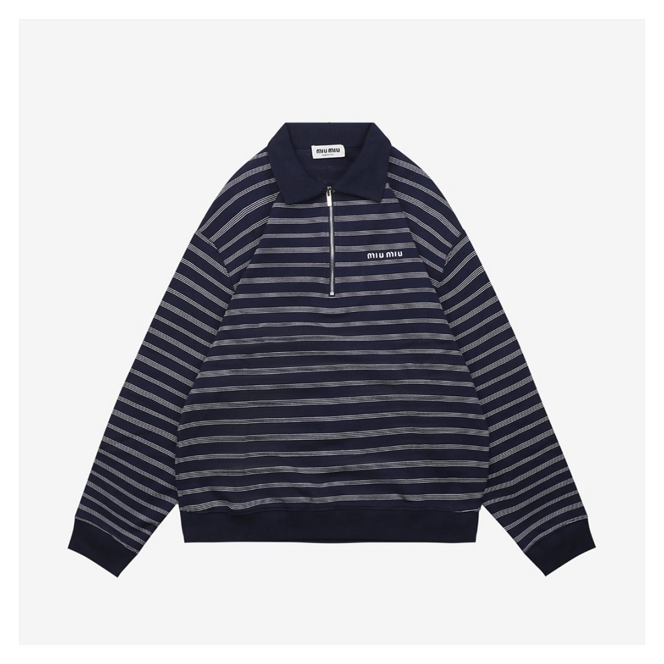 MM Striped Quarter-Zip Polo Sweatshirt