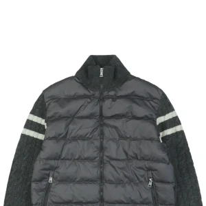 Moncler Double-Stripe Sleeve Panel Down Jacket Grey