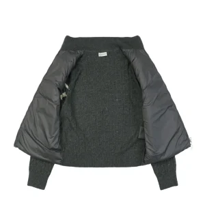 Moncler Double-Stripe Sleeve Panel Down Jacket Grey Inside