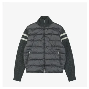Moncler Double-Stripe Sleeve Panel Down Jacket Grey