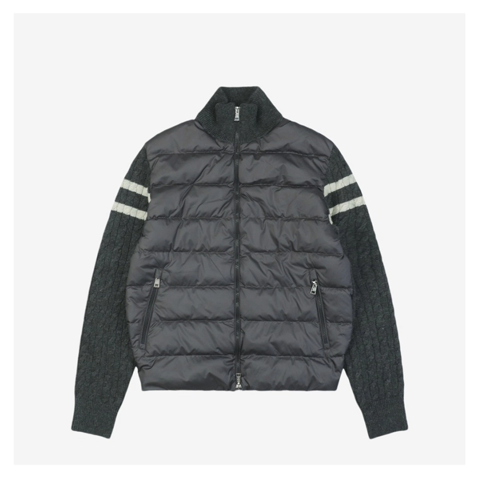 Moncler Double-Stripe Sleeve Panel Down Jacket Grey