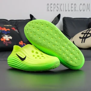 Nike ReactX Rejuven8 ‘Green Strike’ outsole close-up showing circular traction design