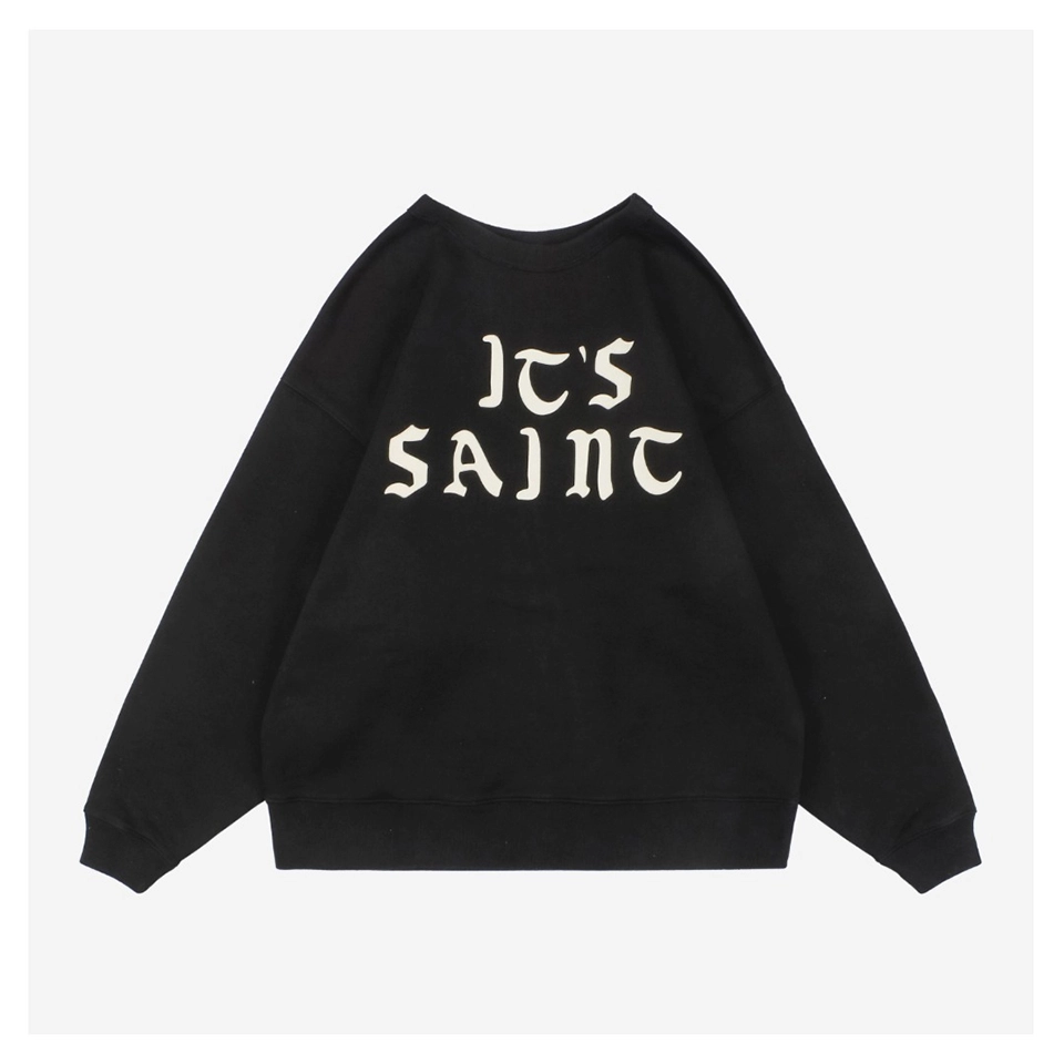 Saint Michael Gothic Flocked Lettering Crewneck Sweatshirt