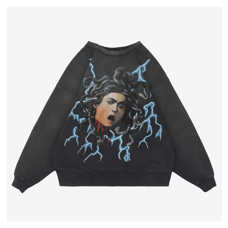 Saint Michael Medusa Lightning Graphic Crewneck Sweatshirt