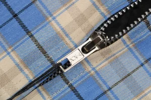 Stussy Blue Plaid Logo Patch Jacket Zipper end