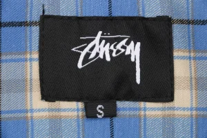 Stussy Blue Plaid Logo Patch Jacket Logo tag