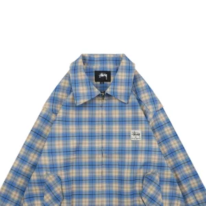 Stussy Blue Plaid Logo Patch Jacket