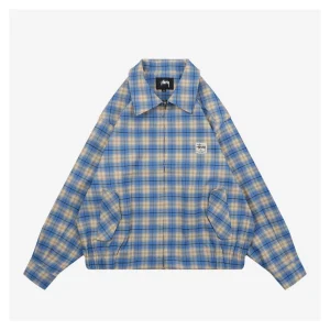 Stussy Blue Plaid Logo Patch Jacket