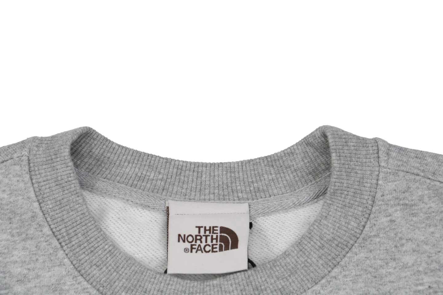 The North Face Logo Box Graphic Crewneck Sweatshirt Grey Neckline
