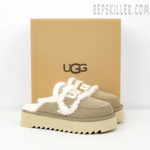 Violet Shearling Platform Slipper Sand Grey