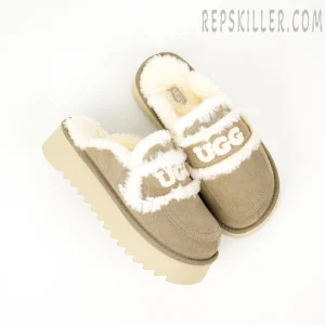 Violet Shearling Platform Slipper Sand Grey