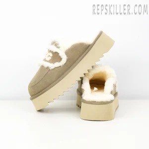 Violet Shearling Platform Slipper Sand Grey