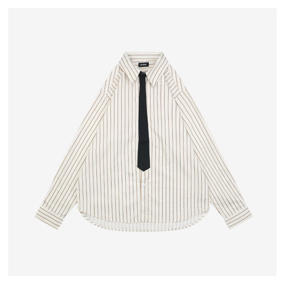 We11done Striped Tie-Detail Shirt Front side