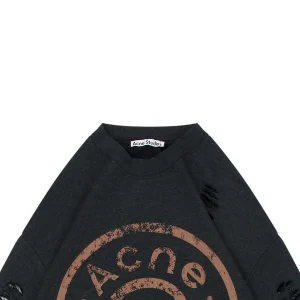 Acne Studios Distressed Circle Logo Crewneck Sweatshirt Black