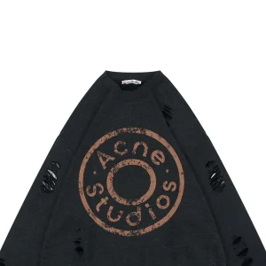 Acne Studios Distressed Circle Logo Crewneck Sweatshirt Black
