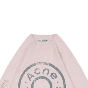 Acne Studios Distressed Circle Logo Crewneck Sweatshirt Pink