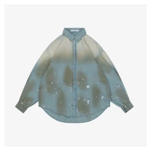 Acne Studios Paint-Splattered Distressed Denim Shirt Front view