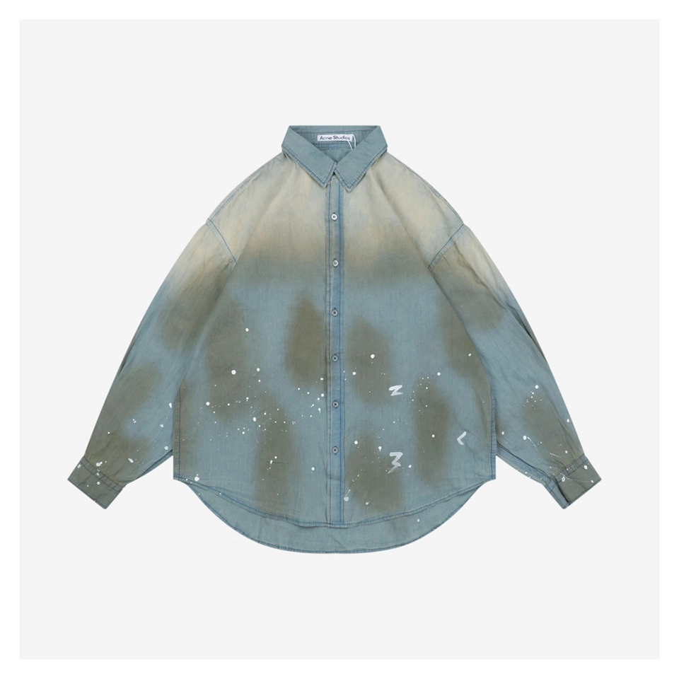 Acne Studios Paint-Splattered Distressed Denim Shirt Front view