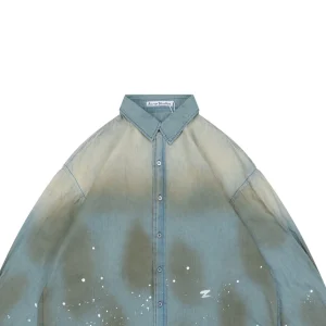 Acne Studios Paint-Splattered Distressed Denim Shirt