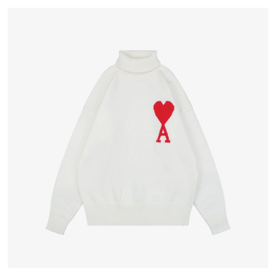 Ami Heart Intarsia Turtleneck Sweater White Front view