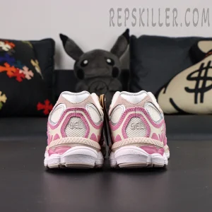 Rear heel view of ASICS GEL-NYC “Cream Pink” showing GEL cushioning and dual-tone midsole.