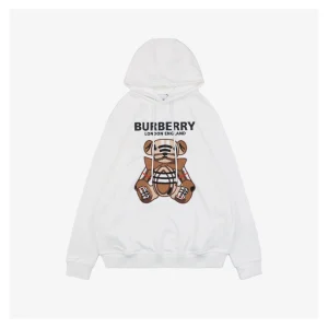 BBry Bear Patch Embroidered Hoodie White Front view