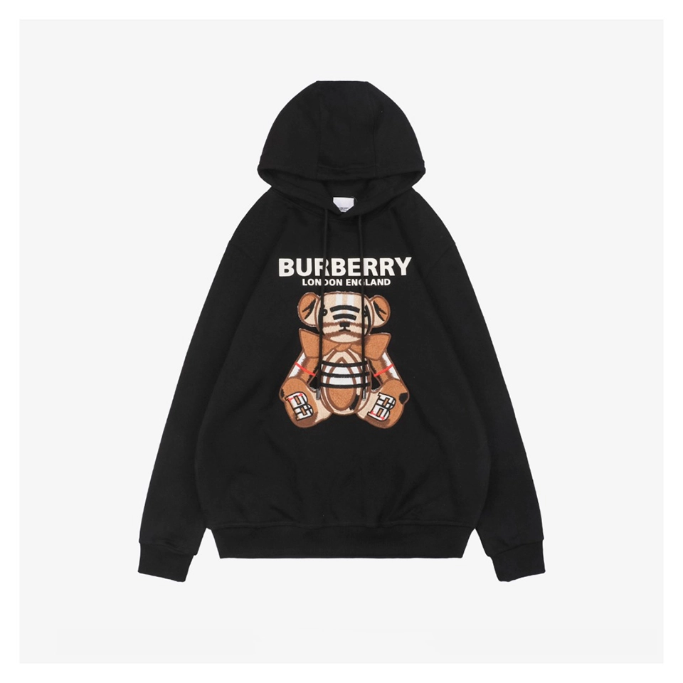 BBry Bear Patch Embroidered Hoodie Black Front view
