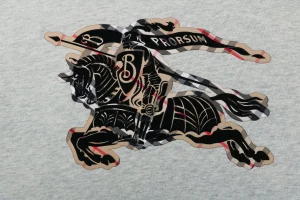 BBry Check Embossed Equestrian Knight Logo Flocked Hoodie Grey Front Print