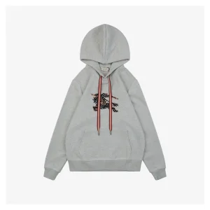 BBry Check Embossed Equestrian Knight Logo Flocked Hoodie Grey Front view