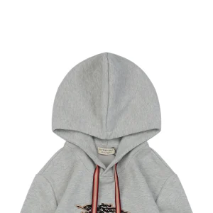 BBry Check Embossed Equestrian Knight Logo Flocked Hoodie Grey