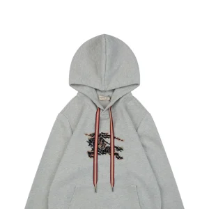 BBry Check Embossed Equestrian Knight Logo Flocked Hoodie Grey