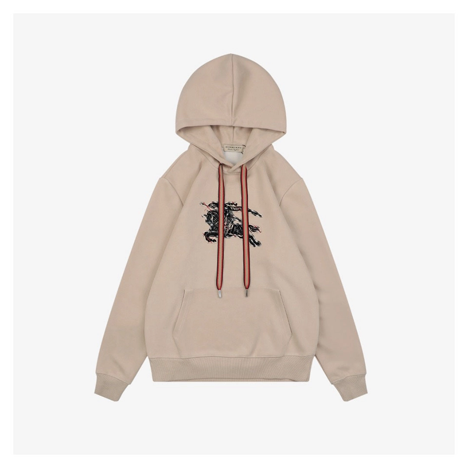 BBry Check Embossed Equestrian Knight Logo Flocked Hoodie Brown Front view