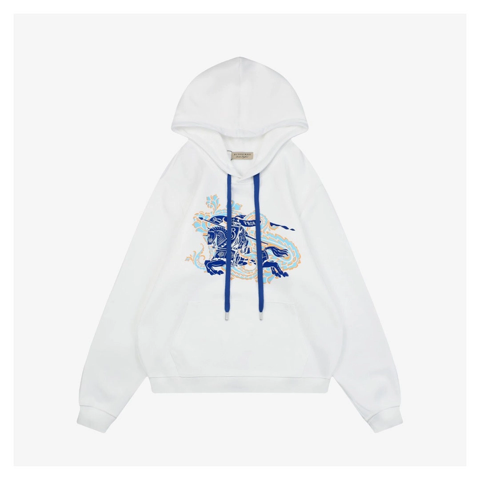 BBry Embossed Equestrian Knight Logo Hoodie White Front view