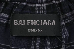 Balenciaga Blue Checkered Pants with Paris Lettering Brand label