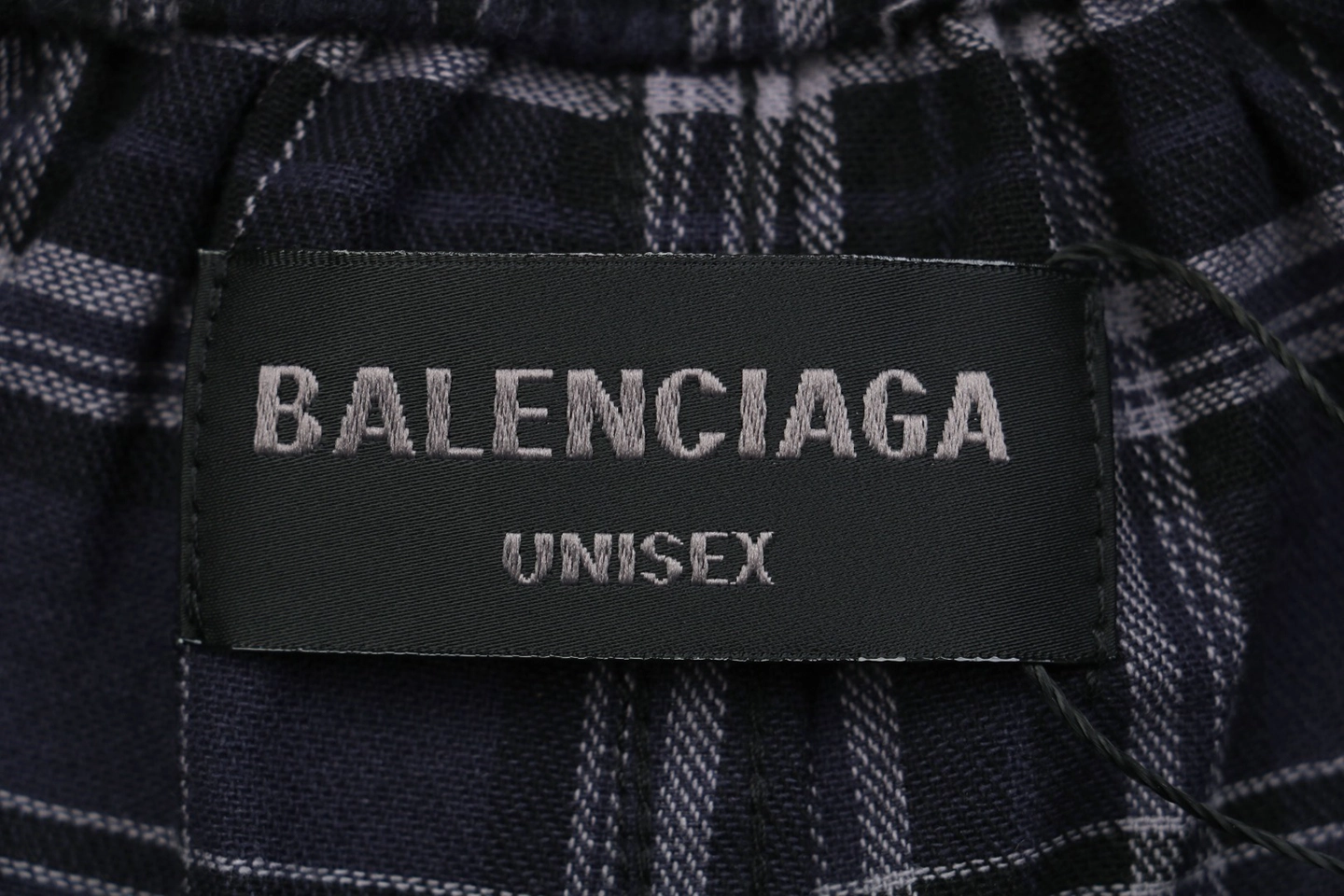 Balenciaga Blue Checkered Pants with Paris Lettering Brand label