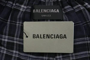 Balenciaga Blue Checkered Pants with Paris Lettering Brand label