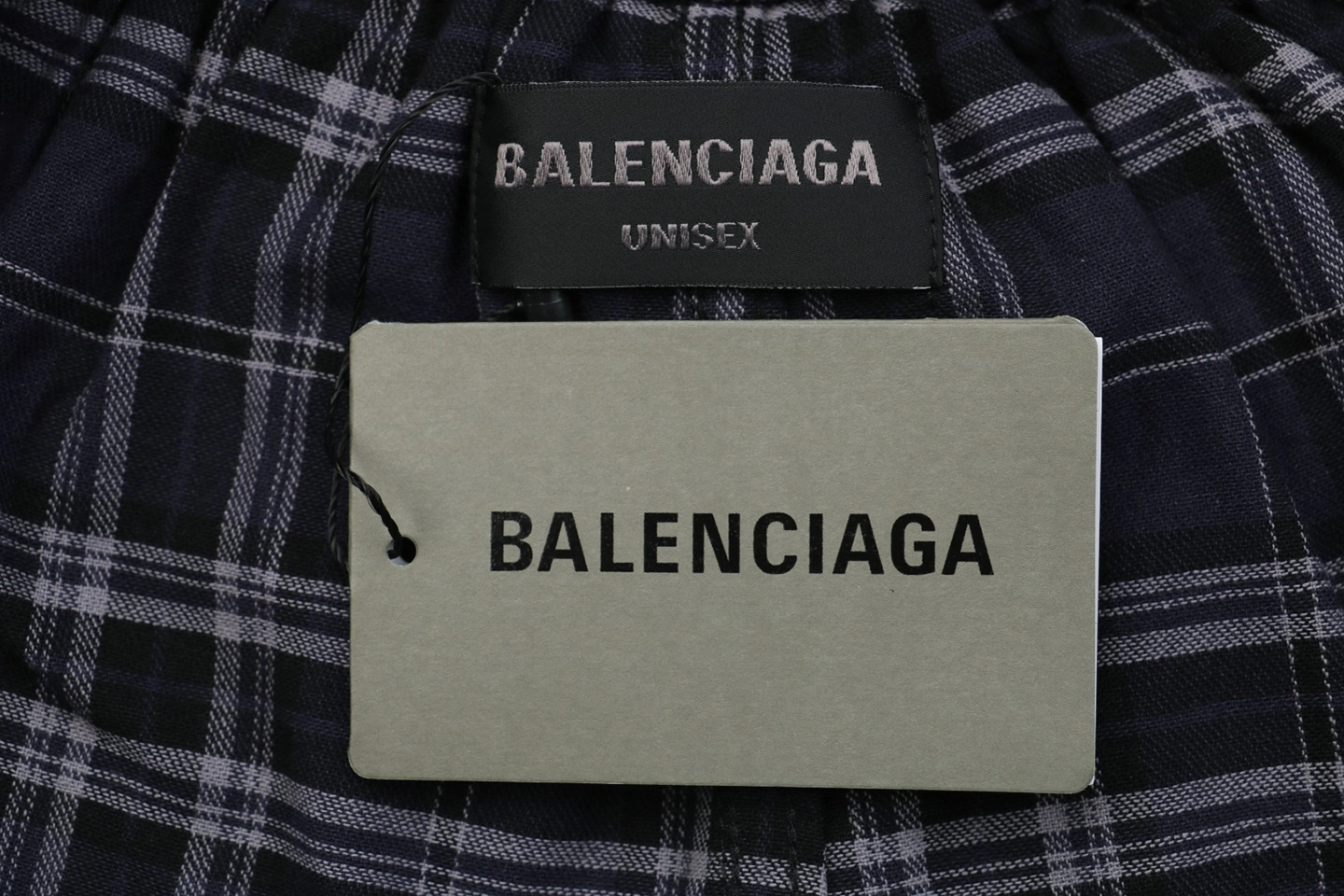 Balenciaga Blue Checkered Pants with Paris Lettering Brand label