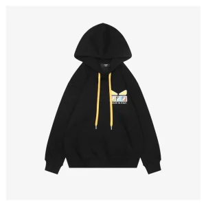 F Multicolor Monster Eyes Flocked Logo Hoodie Black Front view